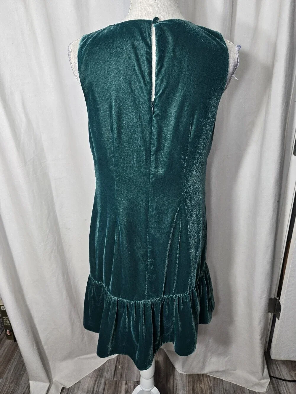 J Crew Velvet Ruffle Hem Shift Dress Green Sz 6